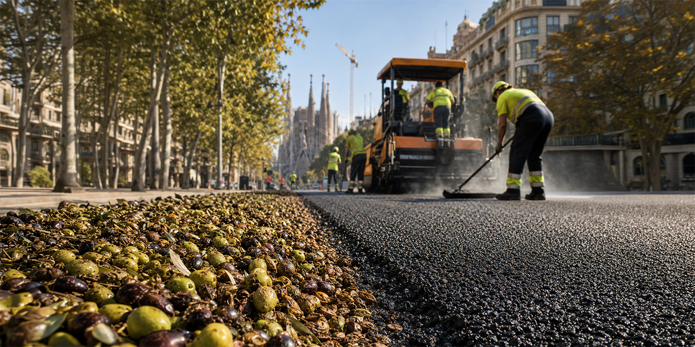 Barcellona prova l’asfalto fatto con gli scarti degli ulivi