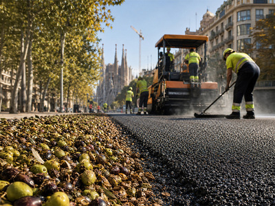 Barcellona prova l’asfalto fatto con gli scarti degli ulivi
