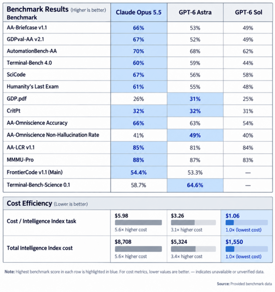 Opus 5.5 vs GPT-6 Sol cost efficiency